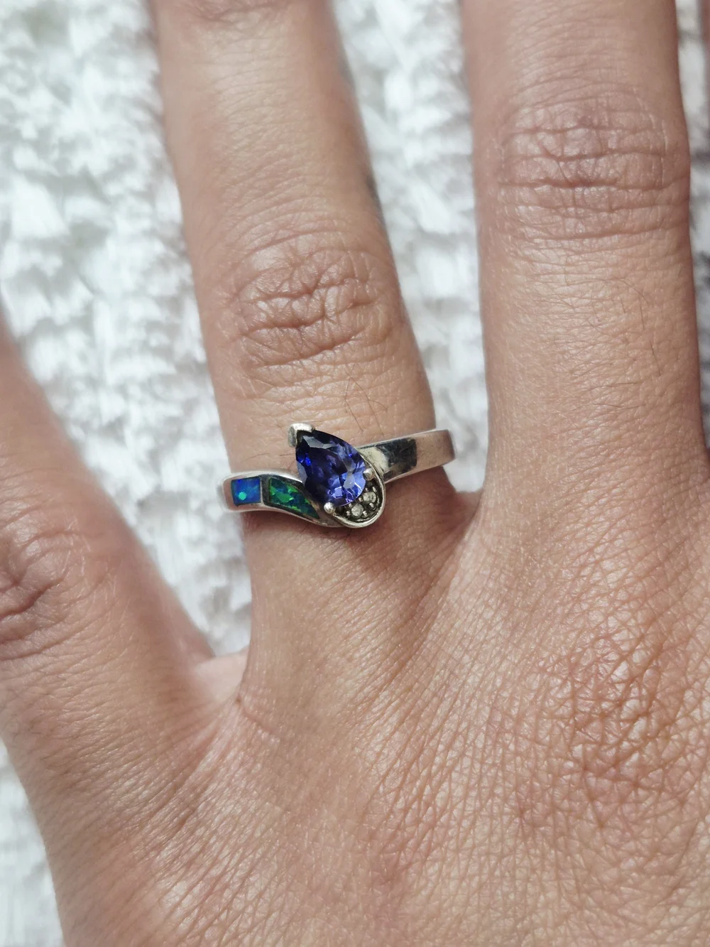 Vintage Sterling Silver Tanzanite & Australian Opal Inlay Ring